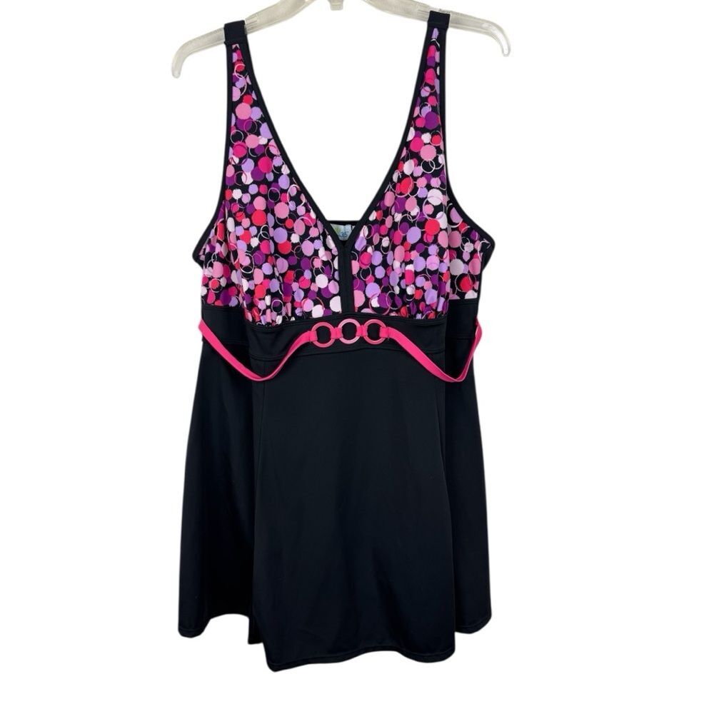 Swim 365 Women's Plus Size Printed V-Neck Swim Dress Size 22W Pink Dot